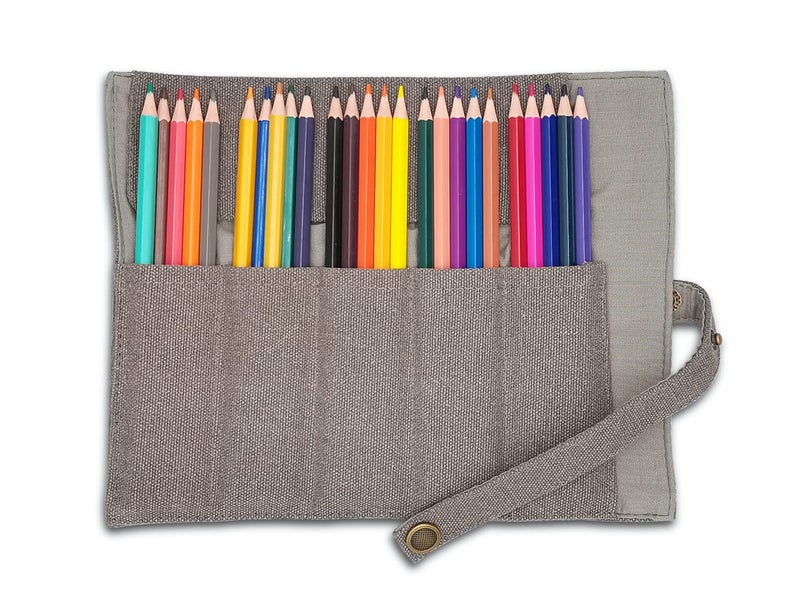 Funny live Pure Color Pen Pencil Wrap Pencils Roll Holder,Simple Retro Style Pen Pouch Bag Coloring Pencils Organizer Holder Colored Pen Paint Brush Storage Pouch (Grey) - Image 5
